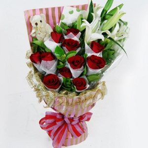 玫瑰加百合花束 單面包裝