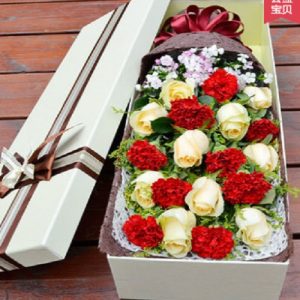 玫瑰康乃馨鮮花禮盒 康乃馨玫瑰百合花花籃